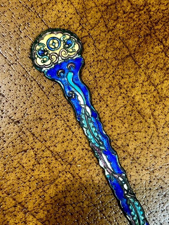 Antique Chinese Silver Enamel Floral Double Hair Pin 10” Wedding Hair Piece main image 11